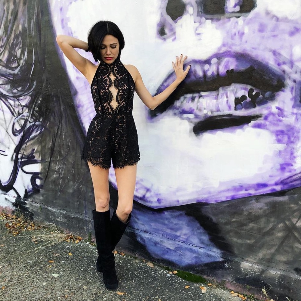 Tobi Lace Romper Black and Pink Size S UGC